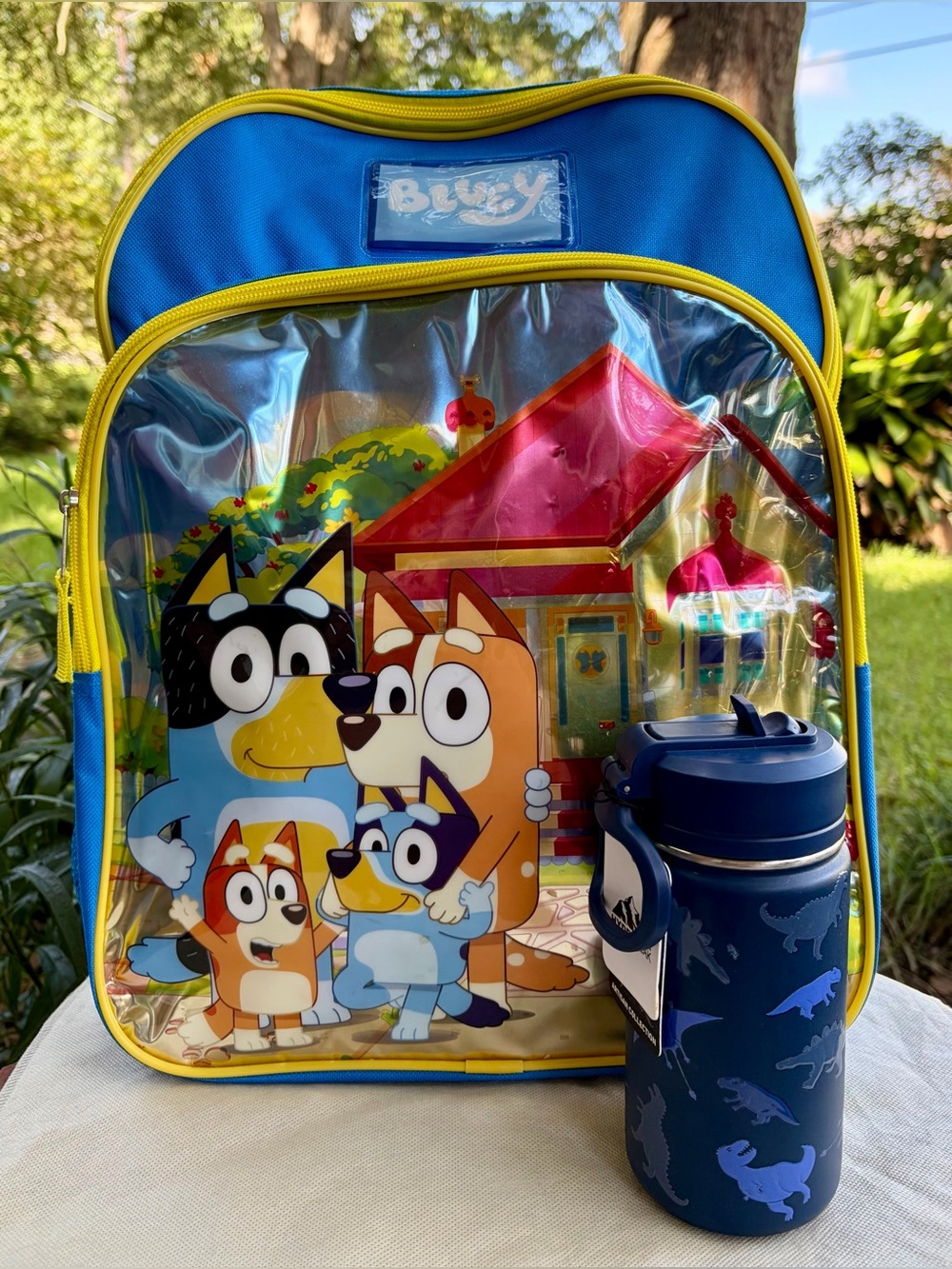 NWT BLUEY Blue/Yellow Kids Backpack and NWT HYDRAPEAK Blue Dino Tumbler